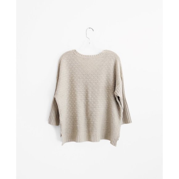 NY Collection Beige Oatmeal 3/4 Sleeve V-Neck Sweater size XL Extra Large - Picture 2 of 3